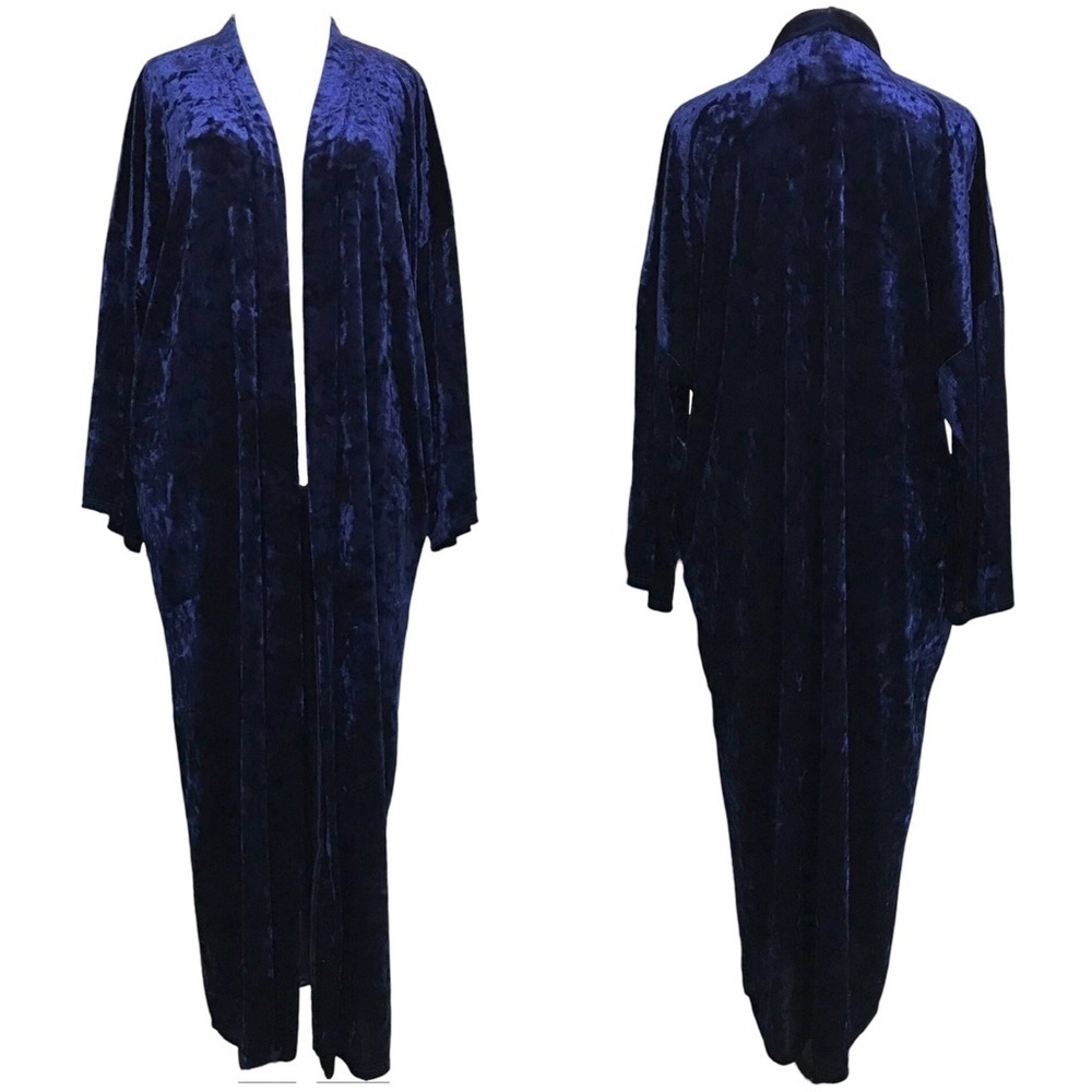 PinkBlush Crushed Velvet Longline Duster Blue Size Small